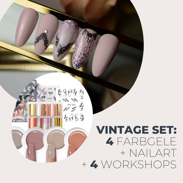 Vintage Set: 4 Farbgele + Nailart + 4 Workshops